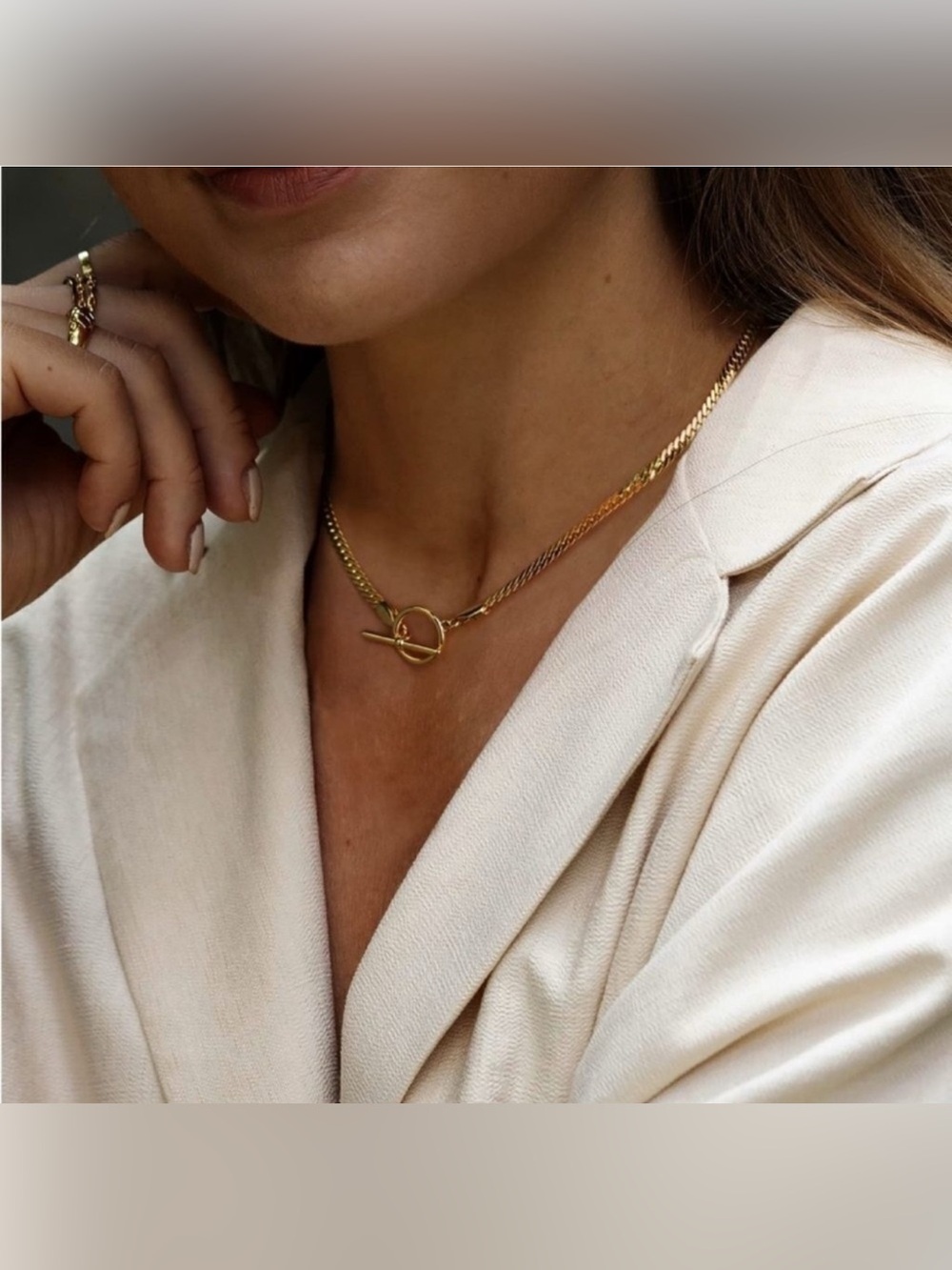 18k Gold Plated Toggle Herringbone Necklace – Modern Chain Statement